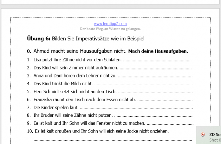 Imperativ Übungen PDF - Lerntipp2